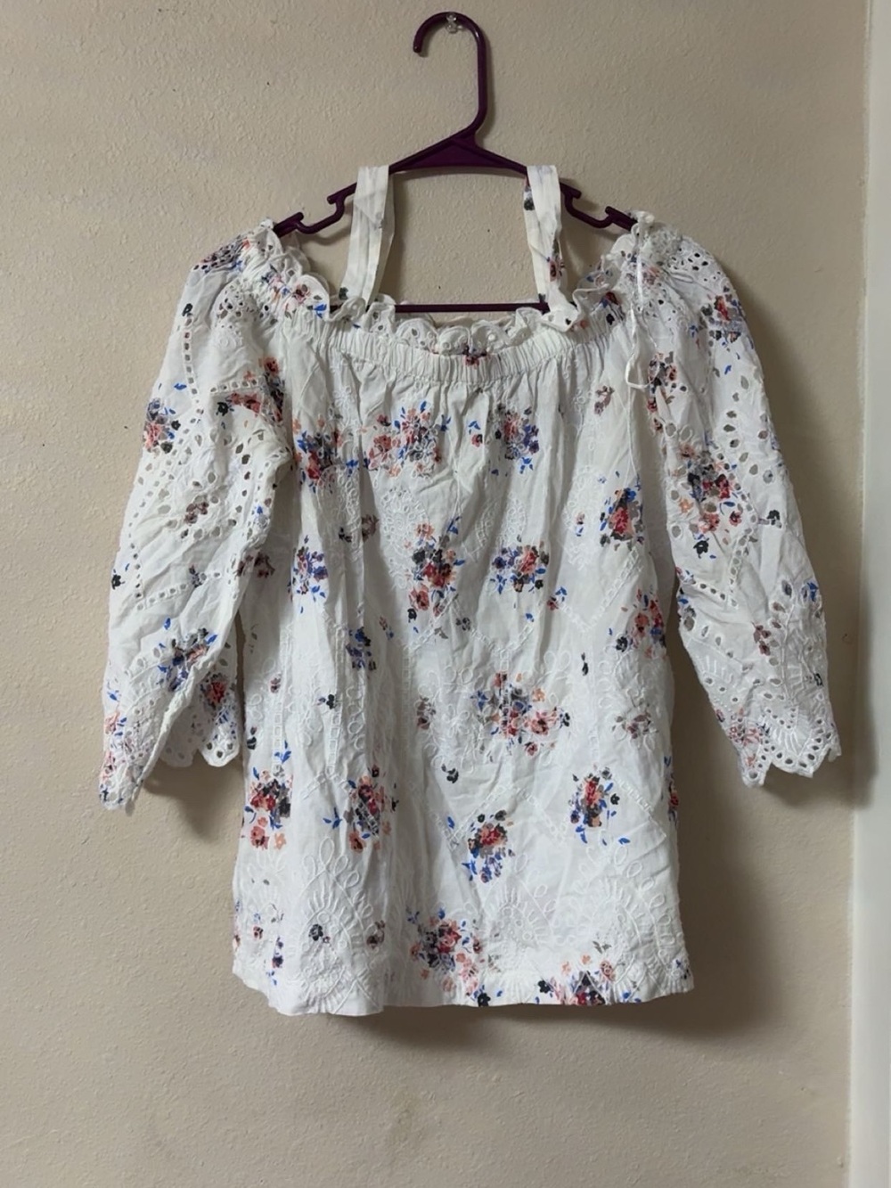 White Floral Eyelet Off-Shoulder Top